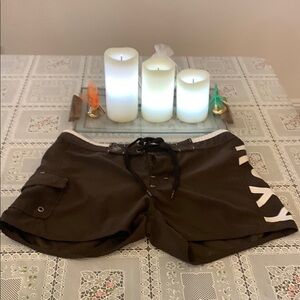 Roxy Brown Swim Shorts with Drawstring Waist